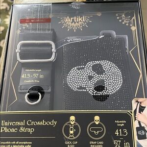 NIB! Artikl Black Crossbody Phone Strap with Skull Design